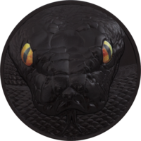 RARE Палау 10 долларов 2022г. "Охотники ночью - Питон". Obsidian Black. Монета в капсуле; подарочной рамке - футляре; сертификат; коробка. СЕРЕБРО 62,20гр.(2 oz).