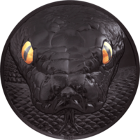 Палау 20 долларов 2022г. "Охотники ночью - Питон". Obsidian Black. Монета в капсуле; подарочной рамке - футляре; сертификат; коробка. СЕРЕБРО 155,50гр.(5 oz).