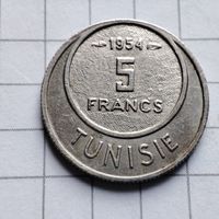 5 франков Тунис 1954 года. Мухамед 8 аль-Амин.