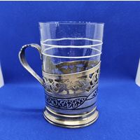 Старт с 1 Рубля !!! Подстаканник "Кубачи", серебро 875 пробы, чернение, позолота. СССР 80грамм!!!