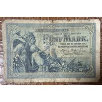 Банкнота 5 марок 1904 год. Германская империя.