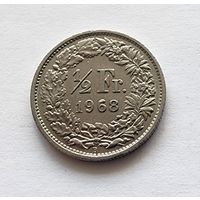 Швейцария 1/2 франка, 1968 Отметка монетного двора: "B" - Берн, Швейцария (Berne)