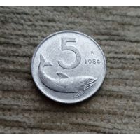 Werty71 Италия 5 лир 1986 Рыба Дельфин
