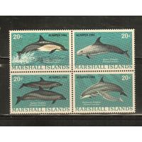 Маршалловы  острова-1984 (Мих.19-22) , ** , Морская фауна, Дельфины (полная серия)