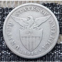 Американские Филипины 50 центов (1/2 доллар) 1918 года, S. Редкая! Серебро! Сторгуй за свою цену, предложи обмен!