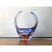 Ваза Чехия цветное стекло конфетница винтаж 19см