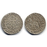 Полугрош 1562, Жигимонт Август, Вильно. Ав: окончание легенды - LI, Рв: хвост Погони вверх, окончание легенды - LITV