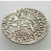 Полугрош 1562, Жигимонт Август, Вильно. Ав: окончание легенды - LI, Рв: хвост Погони вверх, окончание легенды - LITV