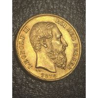 20 франков 1876 Леопольд 2 Монета без обращения Блеск присутствует.