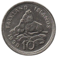 Заморская Территория Фолклендские Острова. 10 пенсов (пенни) 1998. Фауна. Морской лев.