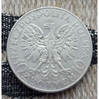 Польша 10 злотых 1932 года. Ядвига. Без буквы монетного двора. Серебро. Распродажа!