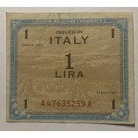 Банкнота Италия 1 лира  1943 год. Оккупационные деньги союзников.