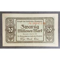 Банкнота 20 миллионов марок 1923 год. Висбаден. Веймарская республика.