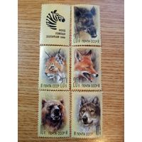 Марки СССР. 1988 год. Фонд помощи зоопаркам. (серия из 5 марок + купон). Чистые.
