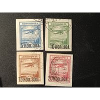 1924. Невыпущенные авиапочтовые марки с надпечаткой нового уровня стоимости в золотой валюте