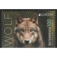 Марка Австрии. Европа. Волк, исчезающие животные