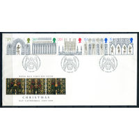 Великобритания - 1989г. - Рождество, кафедральный собор - 1 конверт с гашением первого дня (FDC) и информационным буклетом - полная серия [Mi 1235-1239]. #3-GB-99-CP-23