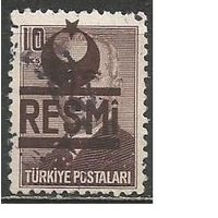 Турция. И.Инёню. 2-й Президент. Надпечатка герб. Доплатная марка. 1951г. Mi#14.
