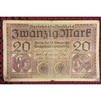 Банкнота 20 марок 1918 год. Веймарская республика. С рубля без МЦ.