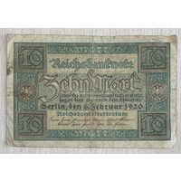 Банкнота 10 марок 1920 год. Веймарская республика