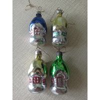 Ёлочные игрушки "ДОМИКИ ДЛЯ ГНОМИКА" (СССР), стекло, подвес. Цена за все.