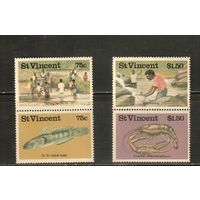 Сент-Винсент-1986(Мих.1008-1011) , **  , , Морская  Фауна , Рыбы, Раки , Рыбалка (полная серия)