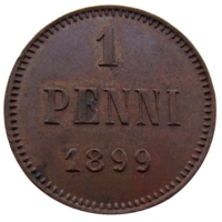 Россия для Финляндии, 1 пенни 1899 г., сост. AUnc, Биткин #460