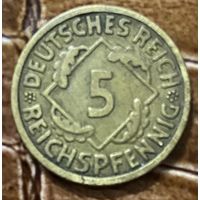 Монета 5 пфеннигов 1925 год. Веймарская республика. Монетный двор Штутгарт.