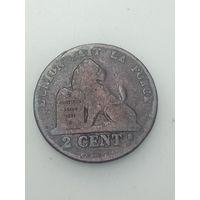 Бельгия 2 сантима 1857 года . Надпись на Галанском языке  , BELGIE .