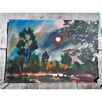С рубля без мц. Гумен картина "пейзаж" 1991г. акварель бумага. на фанере