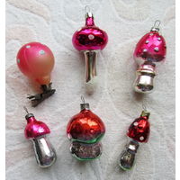 Елочные игрушки - грибы. Стекло, СССР. Цена за лот