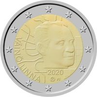2 Евро 2020 Финляндия 100 лет со дня рождения Вяйнё Линна UNC из ролла