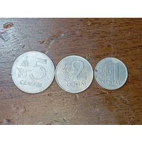 Литва 5 , 2 , 1  цент 1991 года .