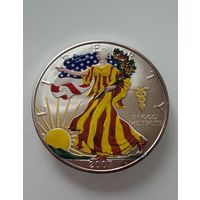 1 доллар. 2007 г. Шагающая Свобода. Цветная. США.  УНЦИЯ Серебра 999 пр.