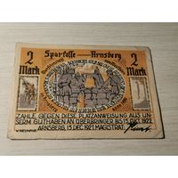 Нотгельд номиналом 2 марки , 1921 года, город Арнсберг, Германия.