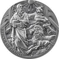 Камерун 2000 франков 2024г. "Библейские истории. Спасение Даниила". Монета в подарочном футляре; сертификат; коробка. СЕРЕБРО 62,20гр.(2 oz).