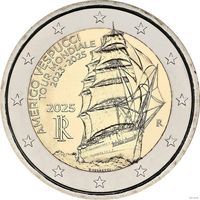 2 евро 2025 Италия Америго Веспуччи UNC из ролла