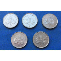 Великобритания 5 пенсов 1999, 2001, 2003, 2004, 2006, 2007