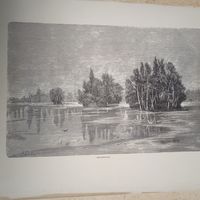 Половодье.      Энциклопедическая гравюра конец 19в. 21х27см.