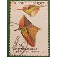 Сан Томе и Принсипи 1989. Фауна. Птицы. Lophorins Adorabilis. Марка из серии