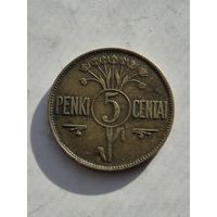5 центов 1925 года. Литва - Первая Республика (1925 - 1938). Монета не чищена. 45244