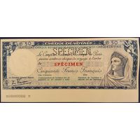 50 франков. Дорожный чек. Образец. Франция. Unc.