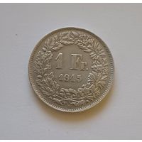 1 франк. 1945г. 835пр., Швейцария.