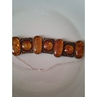 Шикарный браслет янтарь,мельхиор