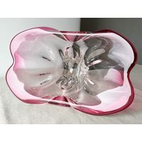 Ваза для фруктов цветное стекло Чехия высота 16см ширина 30х19см