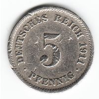 Германия 5 пфеннигов 1911 год FF _состояние VF+