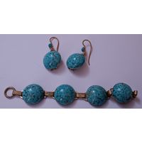 Серьги и часть браслета из пекинского стекла. Чехословакия времён СССР. Все лоты с 1 рубля!