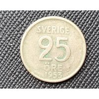 25 эре 1953 Швеция! Серебро 2,32 грамм 400 пробы 0,030 унции! ВОЗМОЖЕН ОБМЕН!