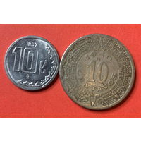 Мексика 2 разные монеты по 10 сентаво