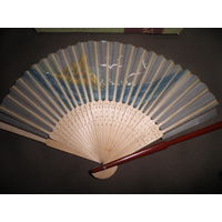 Шёлковый веер ручной работы(живопись),Silk folding fan,made in D.P.R.K.Северная Корея+перчатки.С рубля.